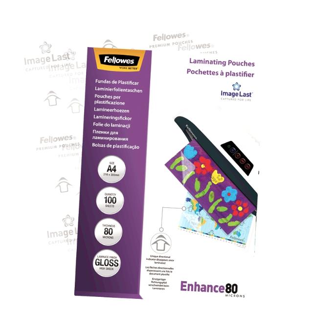 Folie pentru laminare Fellowes, 80 microni, A4, 100 coli/top