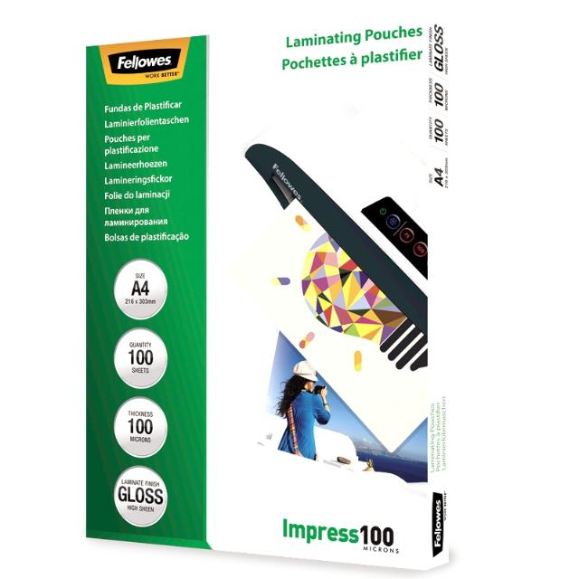 Folie pentru laminare Fellowes, 100 microni, A4, 100 coli/top