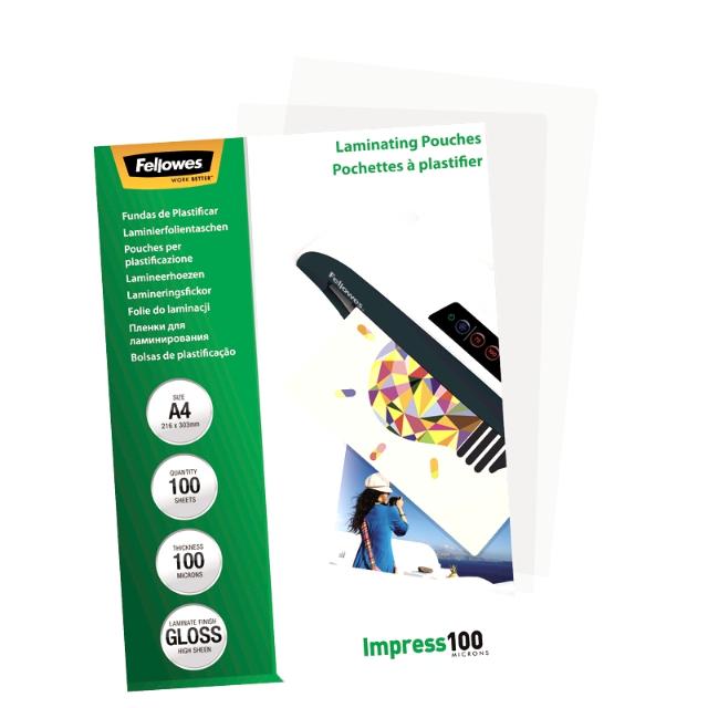 Folie pentru laminare Fellowes, 100 microni, A4, 100 coli/top