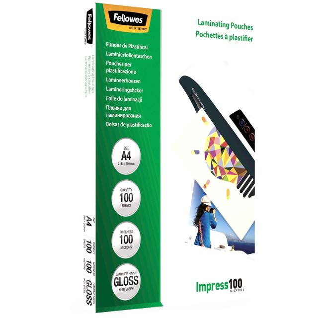 Folie pentru laminare Fellowes, 100 microni, A4, 100 coli/top