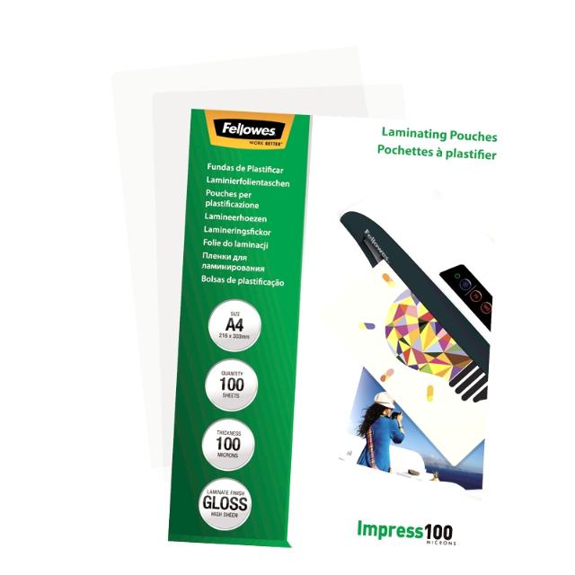 Folie pentru laminare Fellowes, 100 microni, A4, 100 coli/top