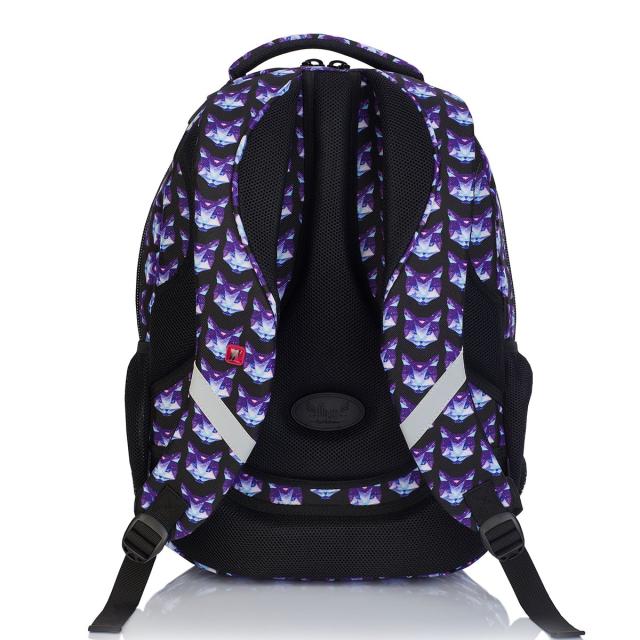 Ghiozdan Hash HS-173, 4 compartimente, negru, design pisici