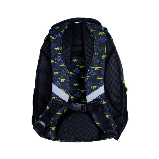 Ghiozdan scolar Astra, 3 compartimente, colectia T-Rex Neon