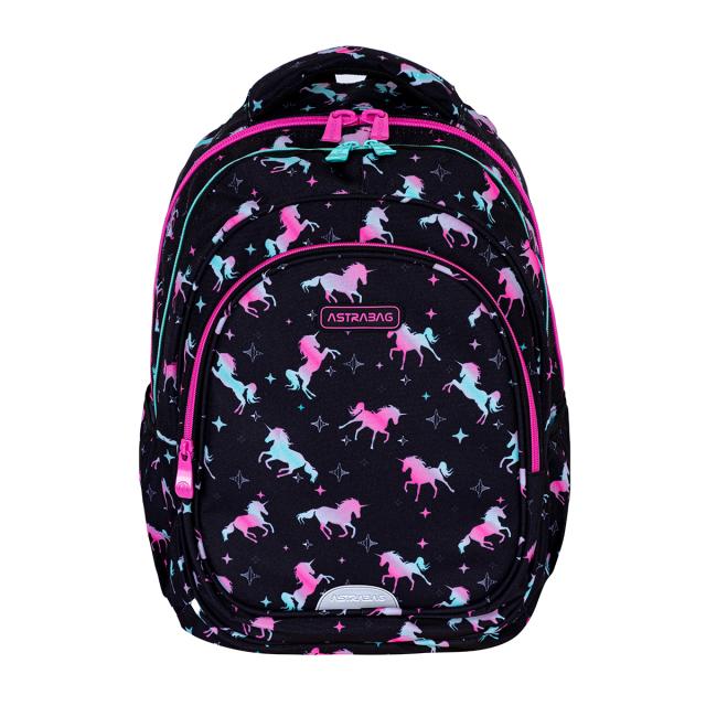 Ghiozdan Astrabag  AB330, 3 compartimente, 39 x 28 x 15 cm, design unicorn