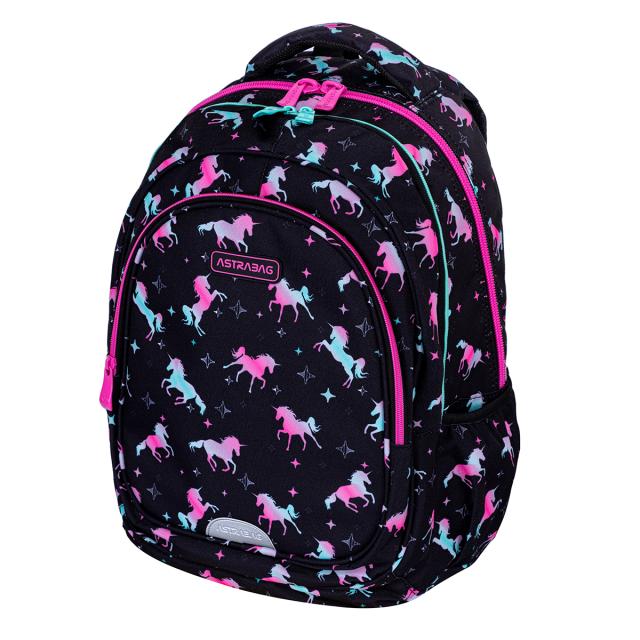 Ghiozdan Astrabag  AB330, 3 compartimente, 39 x 28 x 15 cm, design unicorn