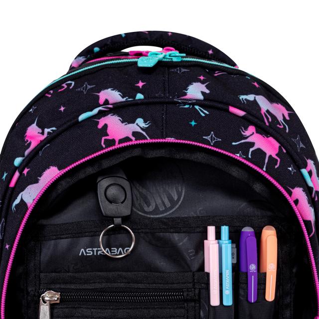 Ghiozdan Astrabag  AB330, 3 compartimente, 39 x 28 x 15 cm, design unicorn