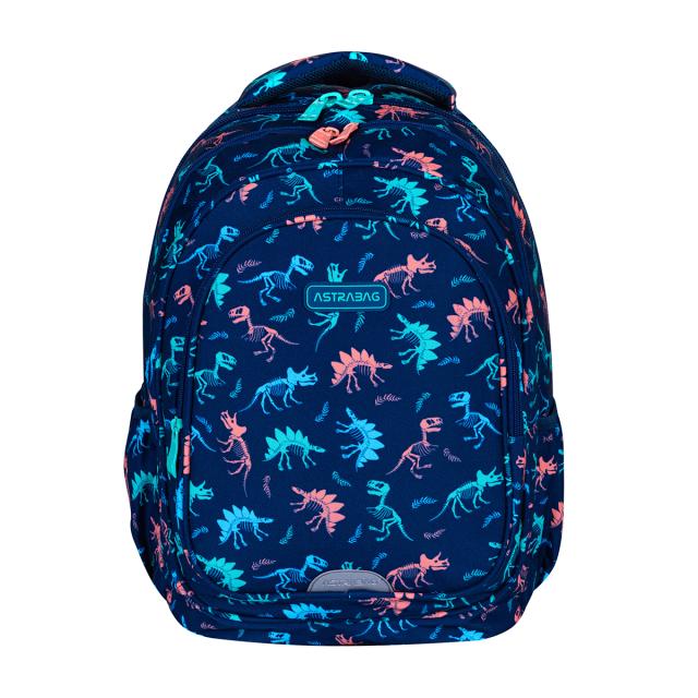 Ghiozdan Astrabag  AB300, 3 compartimente, 32 x 22 x 10 cm, design dinozaur