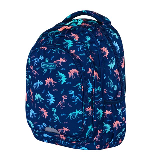 Ghiozdan Astrabag  AB300, 3 compartimente, 32 x 22 x 10 cm, design dinozaur