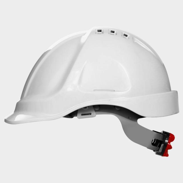 Casca de protectie ventilata STENSO, alba, cu rotita de fixare