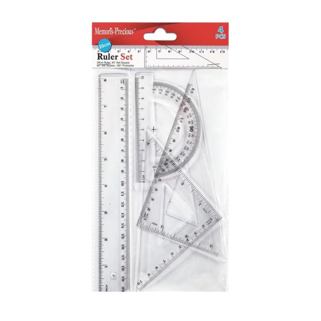 Set geometrie Memoris-Precious, rigla 20 cm, 2 echere, 1 raportor