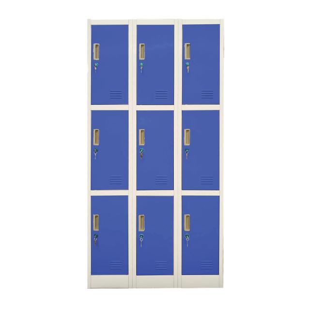 Vestiar metalic triplu cu 9 usi, albastre 90x45x185cm gri