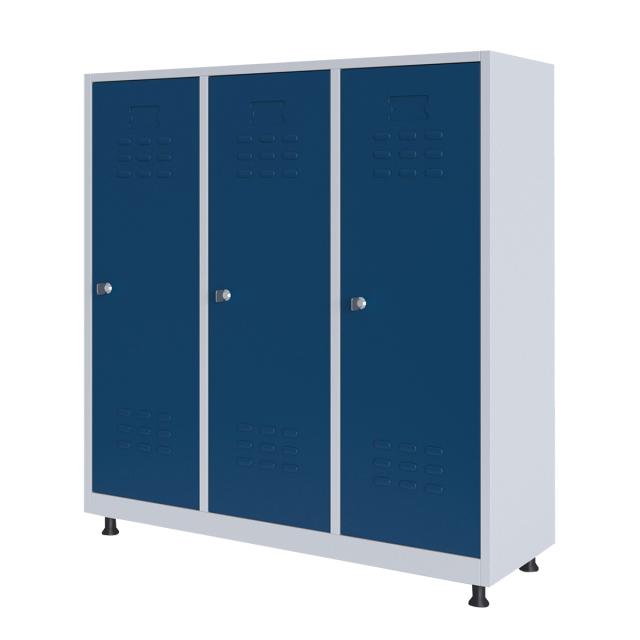 Vestiar metalic cu 3 usi albastre, 120x40x120cm