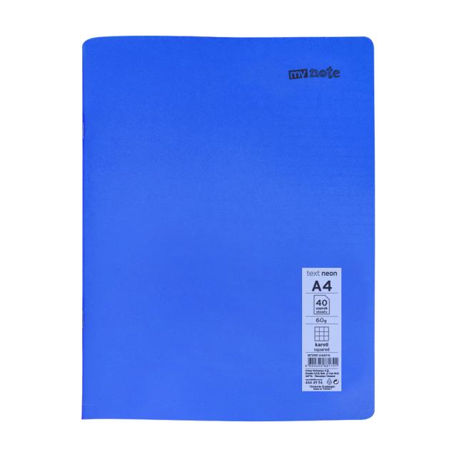 Caiet capsat Mynote, format A4, 40 file offset 60 g/mp, liniatura matematica, coperta PP neon, mix de 8 culori