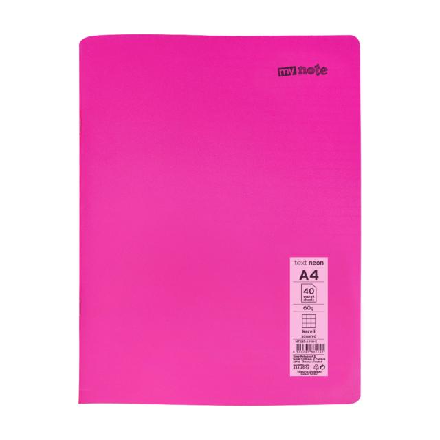 Caiet capsat Mynote, format A4, 40 file offset 60 g/mp, liniatura matematica, coperta PP neon, mix de 8 culori