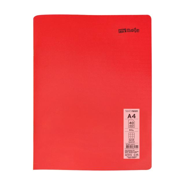 Caiet capsat Mynote, format A4, 40 file offset 60 g/mp, liniatura matematica, coperta PP neon, mix de 8 culori