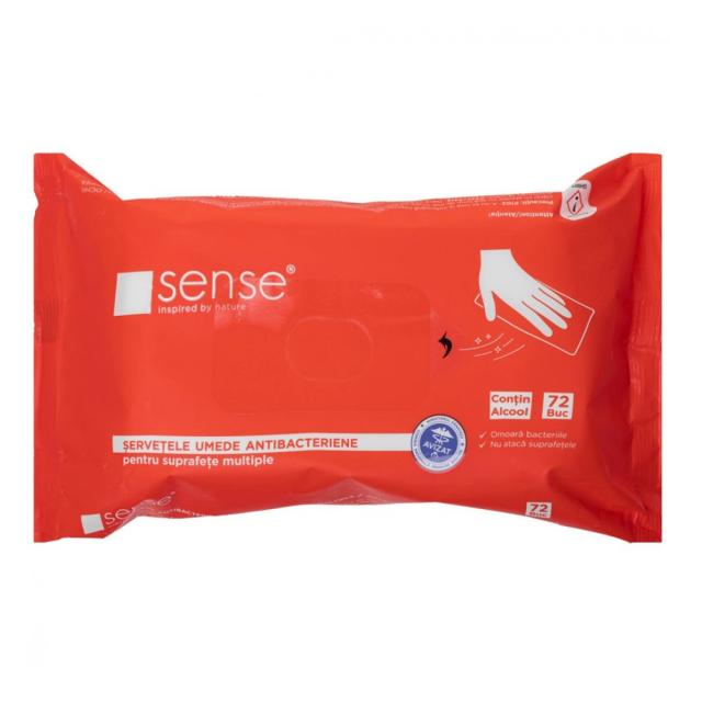 Servetele umede dezinfectante pentru suprafete, Sense, 72 bucati/pachet