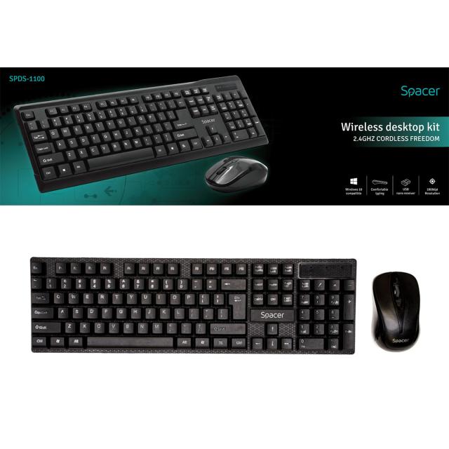 KIT wireless SPACER, tastatura wireless + mouse wireless, black, SPDS-1100