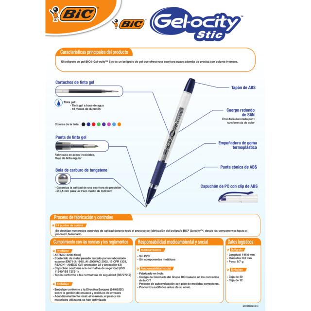 Roller cu gel Bic Gelocity Stic, varf 0.5, albastru