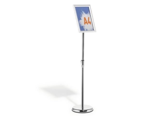 Stand cu panou informativ Durable, A4, rama click, argintiu, inaltime ajustabila 77-125 cm