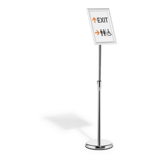 Stand cu panou informativ Durable, A4, rama click, argintiu, inaltime ajustabila 77-125 cm