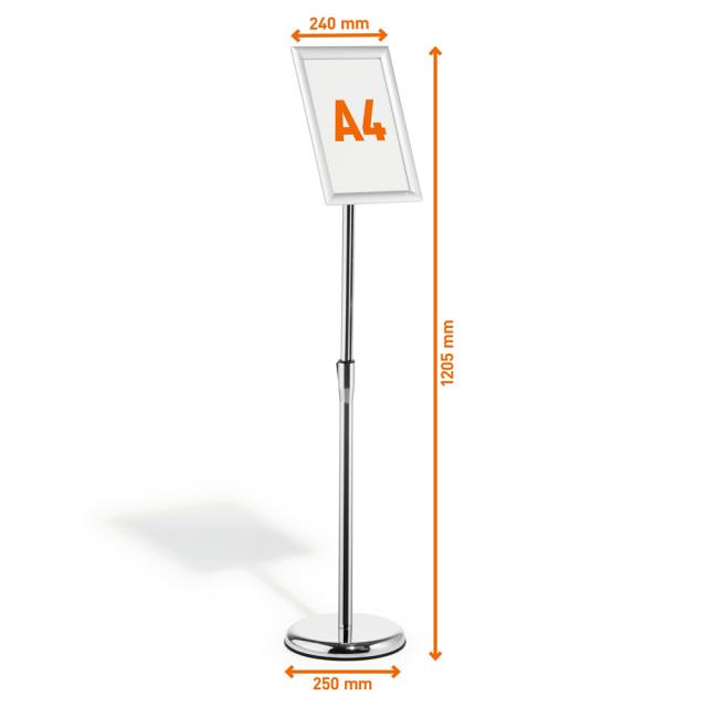 Stand cu panou informativ Durable, A4, rama click, argintiu, inaltime ajustabila 77-125 cm