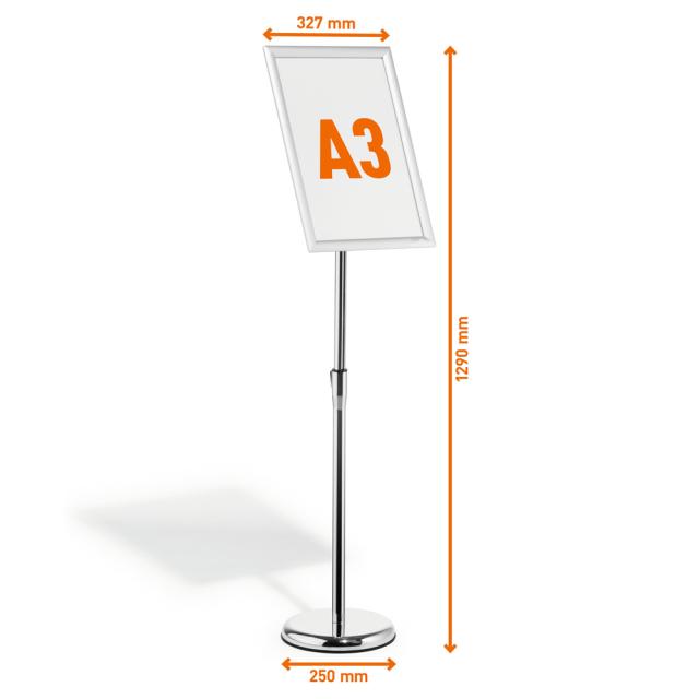 Stand cu panou informativ Durable, A3, rama click argintiu