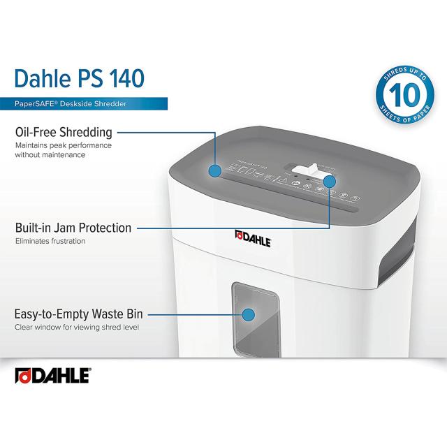 Distrugator de documente Dahle PaperSAFE PS 140, fara ulei, securitate P-4, maxim 10 coli, 12 l