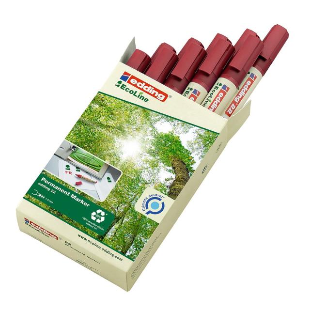 Marker permanent Edding 22 Ecoline, corp plastic, varf tesit 1-5 mm, rosu