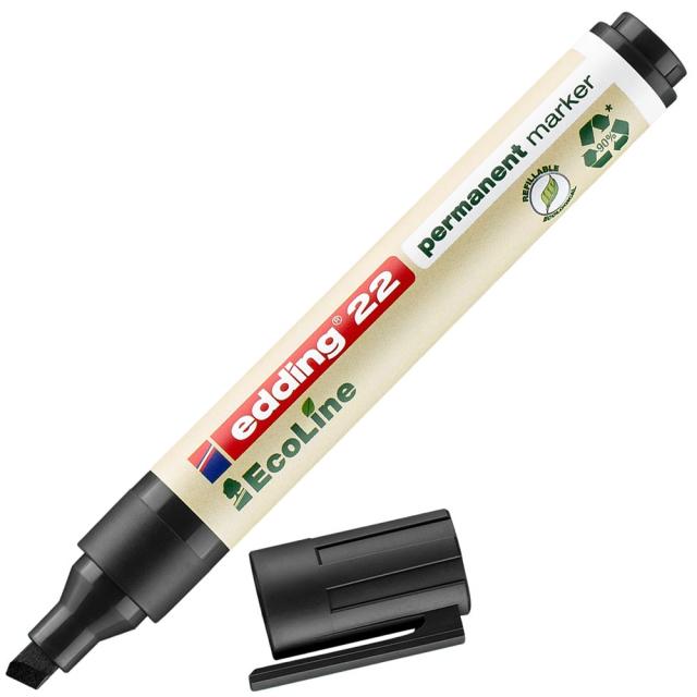 Marker Edding 22 Ecoline, permanent, corp plastic, varf tesit, 1-5 mm, negru