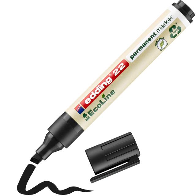 Marker Edding 22 Ecoline, permanent, corp plastic, varf tesit, 1-5 mm, negru