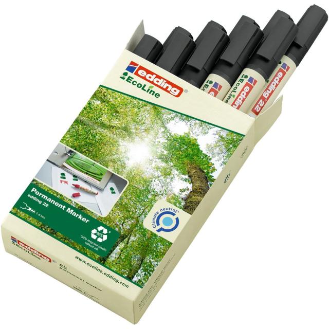 Marker Edding 22 Ecoline, permanent, corp plastic, varf tesit, 1-5 mm, negru