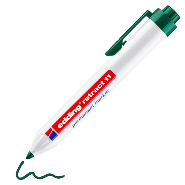 Marker permanent edding retract 11, corp din plastic, varf rotund, 1.5-3 mm, verde