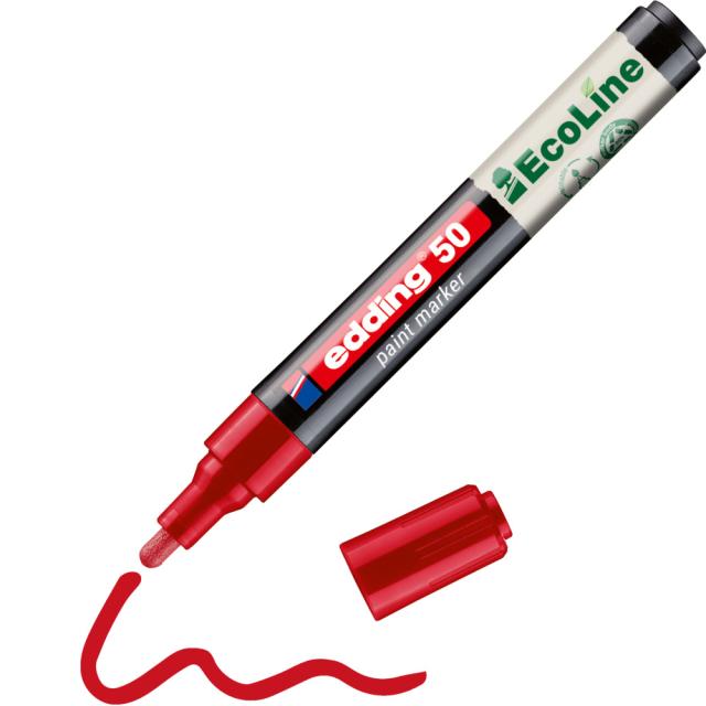Marker cu vopsea pe baza de apa edding Ecoline 50, corp din plastic reciclat, varf rotund, 2-3 mm, rosu