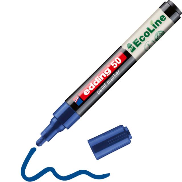 Marker cu vopsea pe baza de apa edding Ecoline 50, corp din plastic reciclat, varf rotund, 2-3 mm, albastru