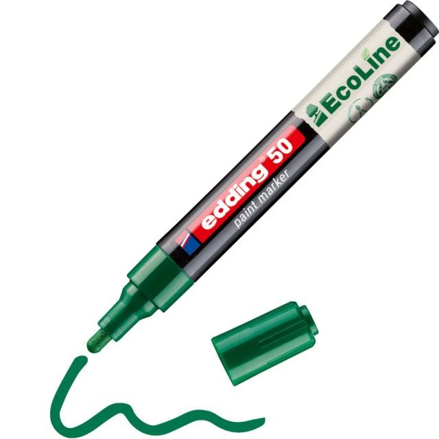 Marker cu vopsea pe baza de apa edding Ecoline 50, corp din plastic reciclat, varf rotund, 2-3 mm, verde