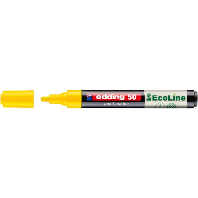 Marker cu vopsea pe baza de apa edding Ecoline 50, corp din plastic reciclat, varf rotund, 2-3 mm, galben
