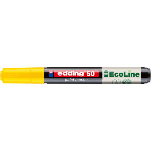 Marker cu vopsea pe baza de apa edding Ecoline 50, corp din plastic reciclat, varf rotund, 2-3 mm, galben