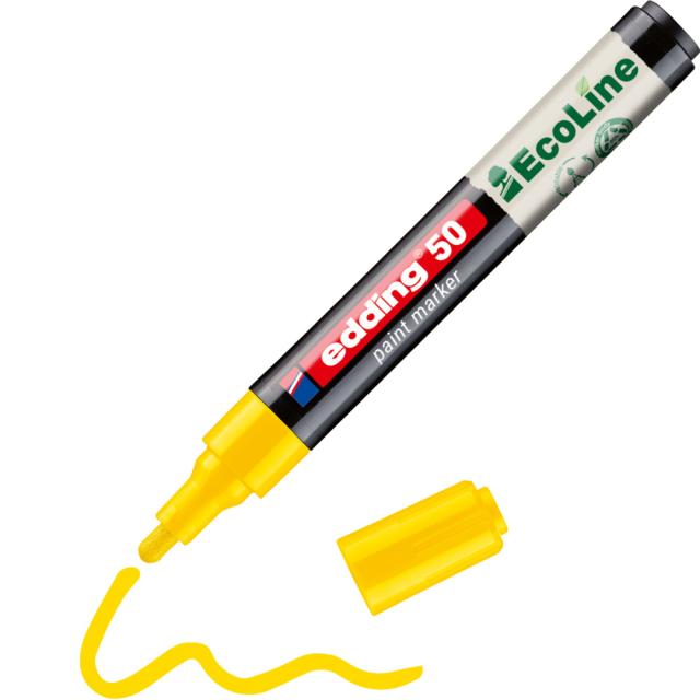 Marker cu vopsea pe baza de apa edding Ecoline 50, corp din plastic reciclat, varf rotund, 2-3 mm, galben