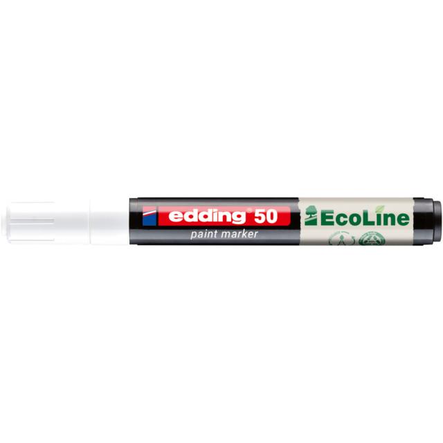 Marker cu vopsea pe baza de apa edding Ecoline 50, corp din plastic reciclat, varf rotund, 2-3 mm, alb