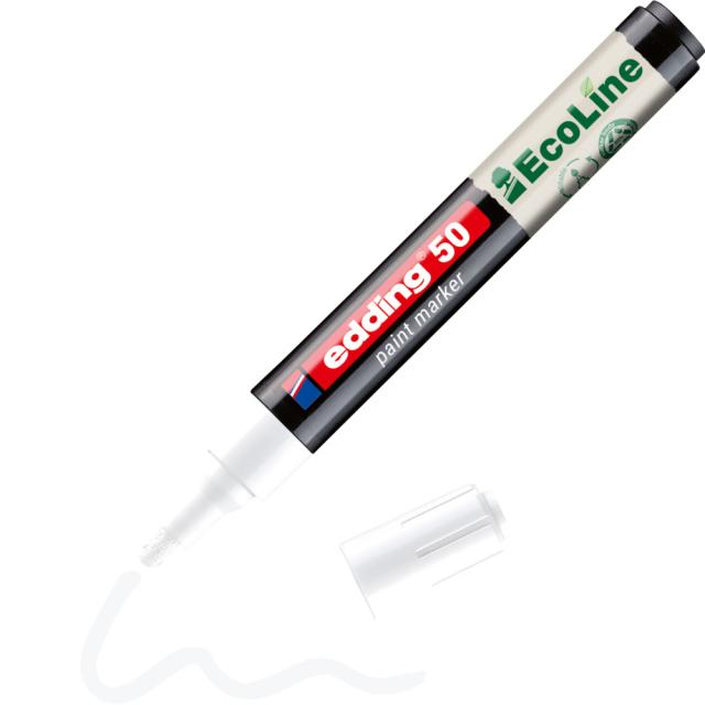 Marker cu vopsea pe baza de apa edding Ecoline 50, corp din plastic reciclat, varf rotund, 2-3 mm, alb