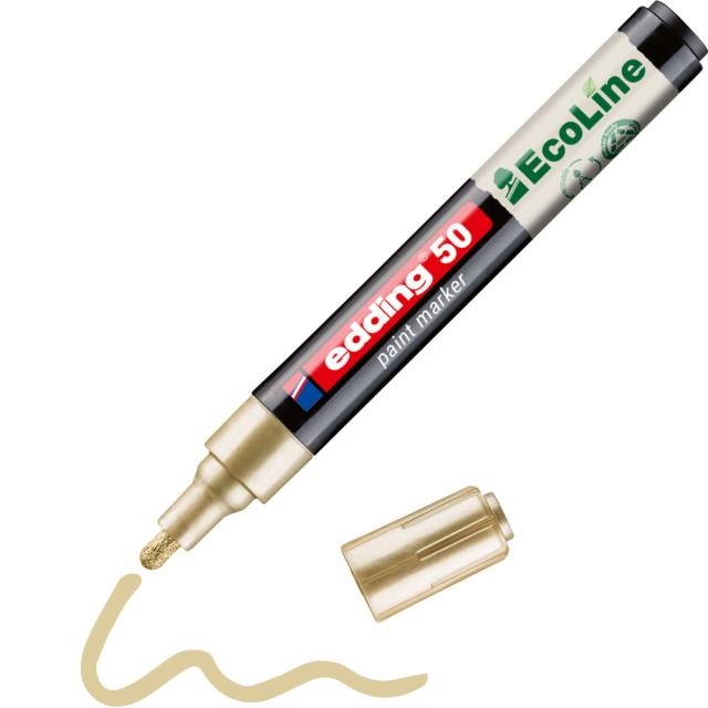Marker cu vopsea edding Ecoline 50, corp din plastic reciclat, varf rotund, 2-3 mm, auriu