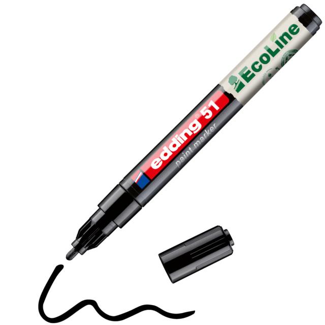 Marker cu vopsea edding Ecoline 51, corp din plastic reciclat, varf rotund, 1-2 mm, negru
