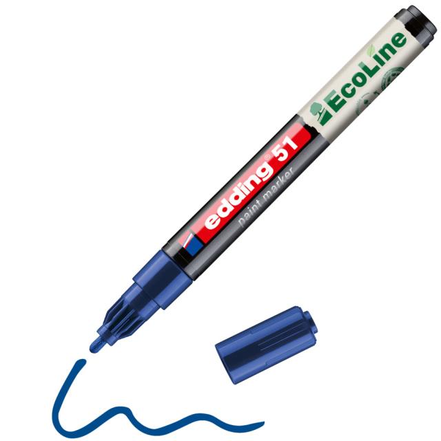Marker cu vopsea edding Ecoline 51, corp din plastic reciclat, varf rotund, 1-2 mm, albastru