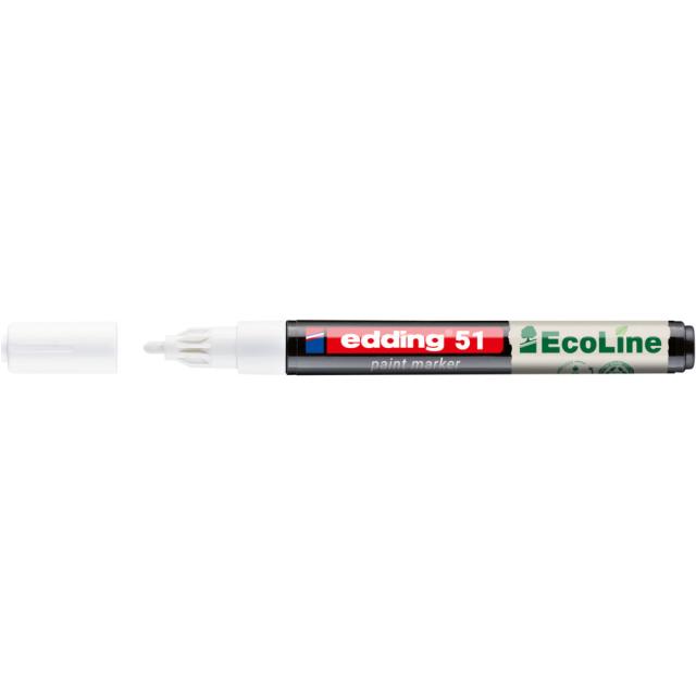 Marker cu vopsea edding Ecoline 51, corp din plastic reciclat, varf rotund, 1-2 mm, alb