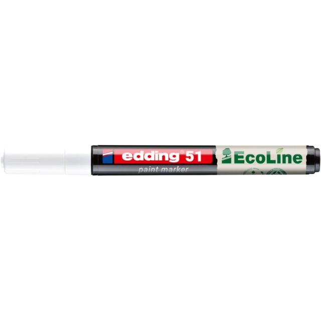 Marker cu vopsea edding Ecoline 51, corp din plastic reciclat, varf rotund, 1-2 mm, alb