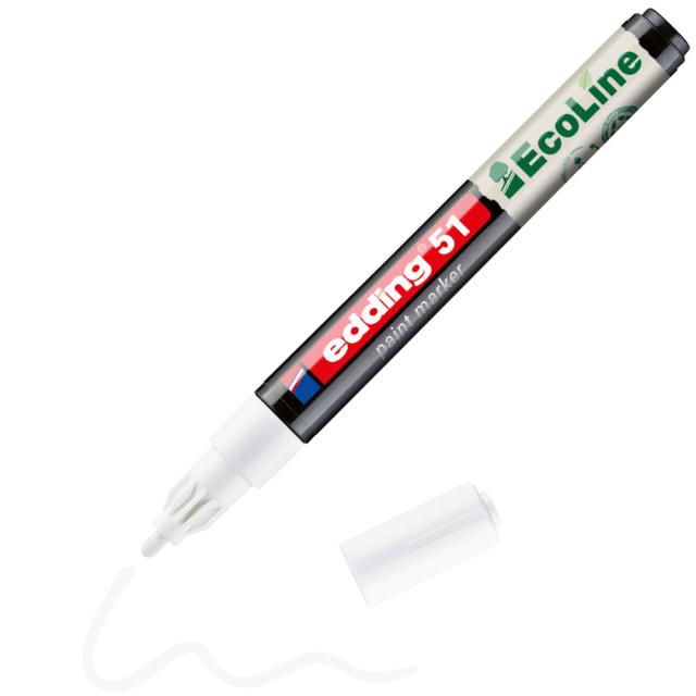 Marker cu vopsea edding Ecoline 51, corp din plastic reciclat, varf rotund, 1-2 mm, alb