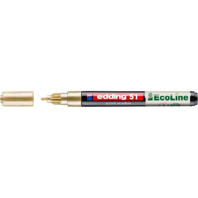 Marker cu vopsea pe baza de apa edding Ecoline 51, corp din plastic reciclat, varf rotund, 1-2 mm, auriu