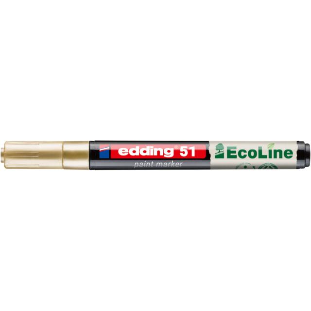 Marker cu vopsea pe baza de apa edding Ecoline 51, corp din plastic reciclat, varf rotund, 1-2 mm, auriu