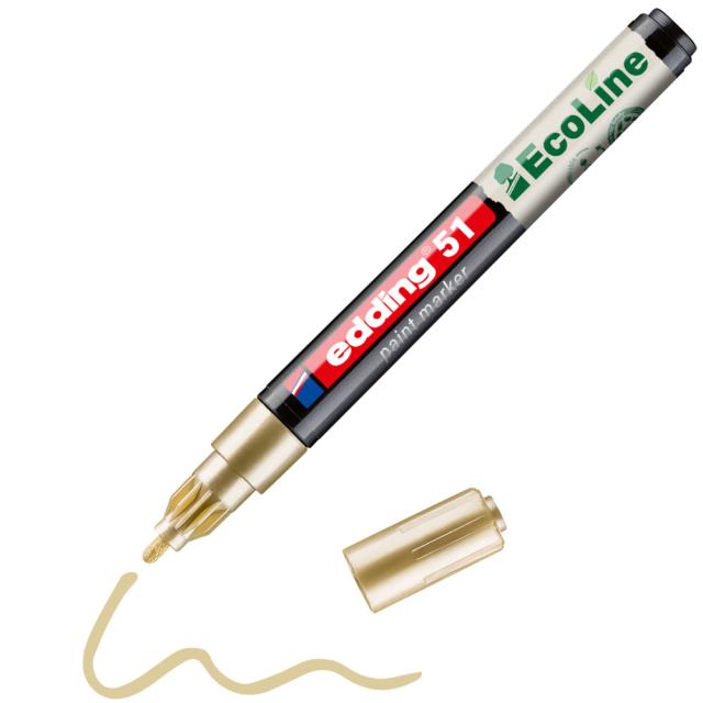 Marker cu vopsea pe baza de apa edding Ecoline 51, corp din plastic reciclat, varf rotund, 1-2 mm, auriu