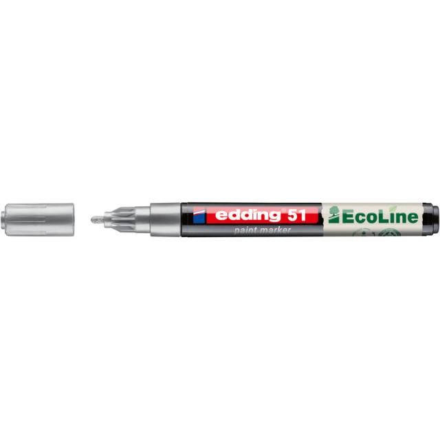 Marker cu vopsea pe baza de apa edding Ecoline 51, corp din plastic reciclat, varf rotund, 1-2 mm, argintiu